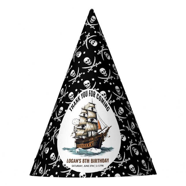 Chapeaux De Fêtes Ahoy ! Pirate Ship 8e anniversaire (Devant)