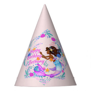 Chapeaux De Fêtes Ajouter un nom Texte Mermaid Pink Mauve Aqua Party