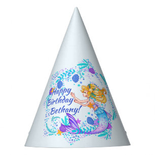 Chapeaux De Fêtes Ajouter un texte de nom Sirène blonde Mauve Aqua B