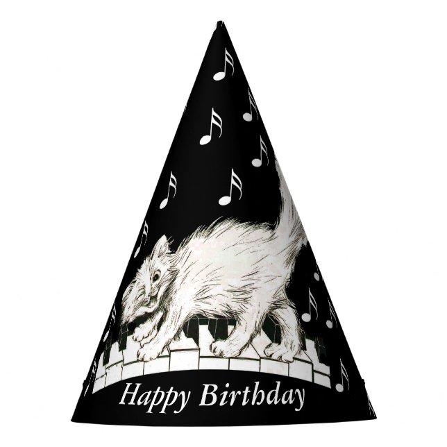 Chapeaux De Fêtes Amusants Anniversaire Chat sur Touches de Piano No (Devant)