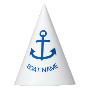Chapeaux De Fêtes Ancre Bleu Votre nom de bateau Personnalisé Blanc