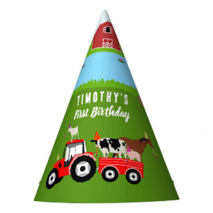 Chapeaux De Fêtes Animaux de ferme et tracteur rouge Thème de fête d