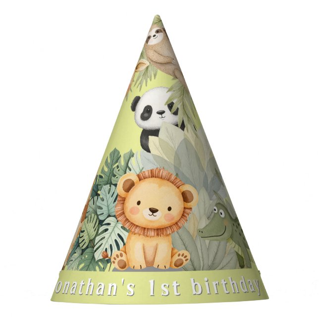 Chapeaux De Fêtes Animaux de la jungle 1er anniversaire (Devant)