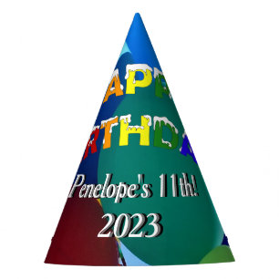 Chapeaux De Fêtes Anniversaire d'arc-en-ciel de bleus et de verts de