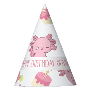 Chapeaux De Fêtes Anniversaire de enfant Cartoon Axolotl rose mignon