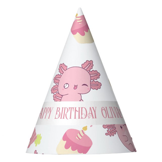 Chapeaux De Fêtes Anniversaire de enfant Cartoon Axolotl rose mignon (Devant)