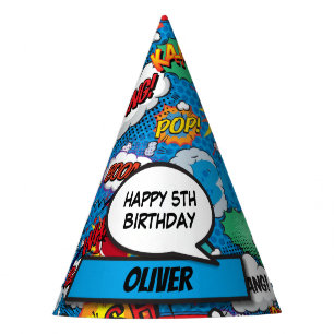 Chapeaux De Fêtes Anniversaire de super-héros de bande dessinée bleu