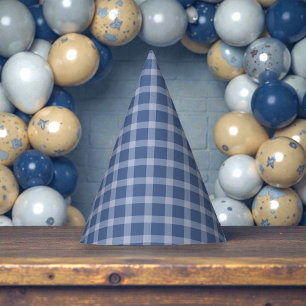 Chapeaux De Fêtes Anniversaire gingham bleu enfant