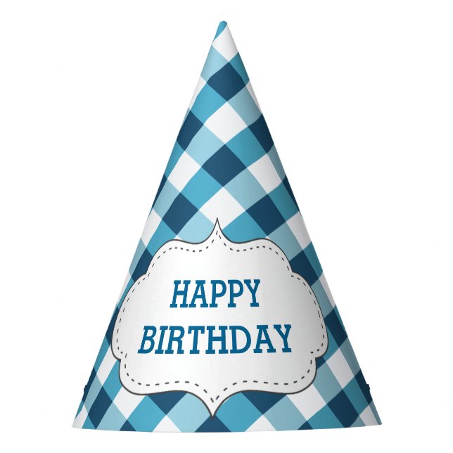 Chapeaux De Fêtes Anniversaire personnalisé par motif bleu élégant (Devant)