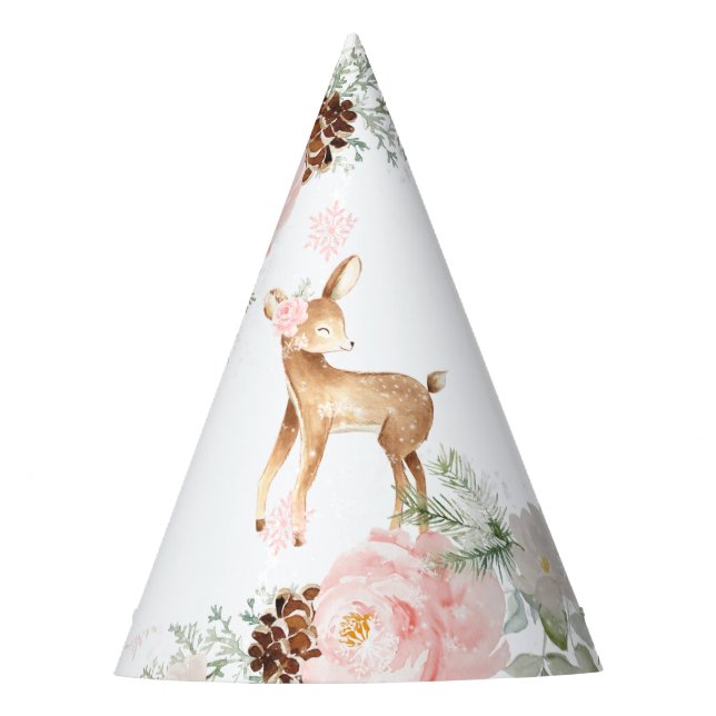 Chapeaux De Fêtes Anniversaire rose pâle du cerf d'hiver (Devant)