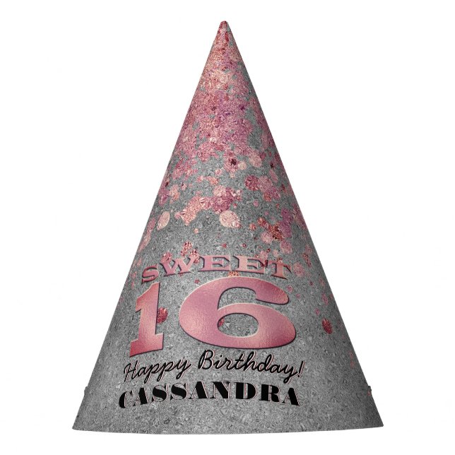 Chapeaux De Fêtes Anniversaire seize ans | Parties scintillant argen (Devant)