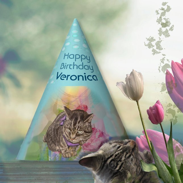 Chapeaux De Fêtes Aquarelle 5e anniversaire Cat Party Casquette (Watercolor 5th birthday Cat Party Hat)
