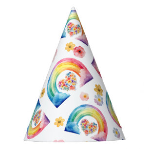 Chapeaux De Fêtes Aquarelle arc-en-ciel Floral Casquette fête d'anni