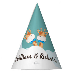 Chapeaux De Fêtes Aquarelle bébé Giraffe, Safari Twins Anniversaire