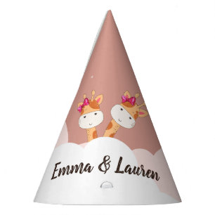 Chapeaux De Fêtes Aquarelle bébé Giraffe, Safari Twins Anniversaire