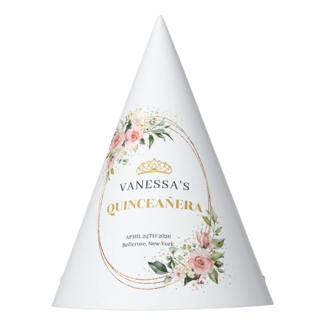 Chapeaux De Fêtes Aquarelle Blush rose eucalyptus or Quinceanera (Devant)