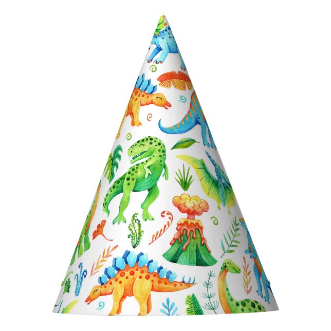 Chapeaux De Fêtes Aquarelle Dinosaures fête d'anniversaire (Devant)