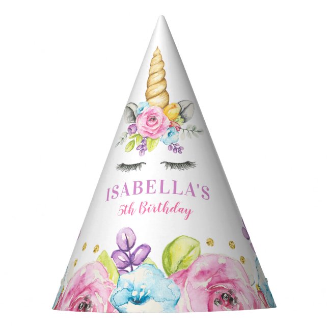 Chapeaux De Fêtes Aquarelle Floral Unicorne Anniversaire (Devant)
