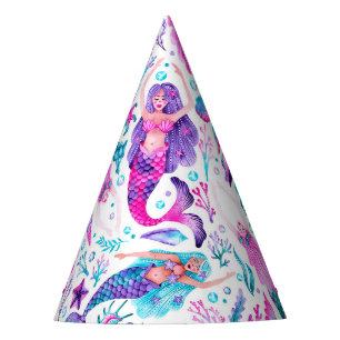 Chapeaux De Fêtes Aquarelle Mermaids Coquilles de mer + Assiette Ann