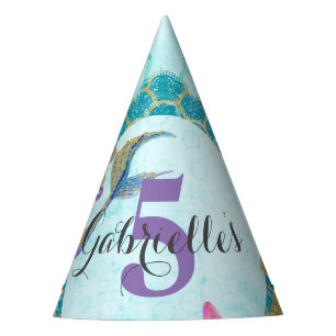 Chapeaux De Fêtes Aquarelle mignonne de sirène Monogramme Turquoise
