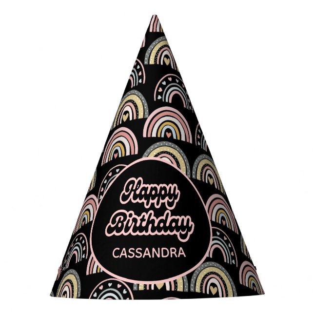 Chapeaux De Fêtes Aquarelle Pastel Boho Rainbow Love Black (Devant)