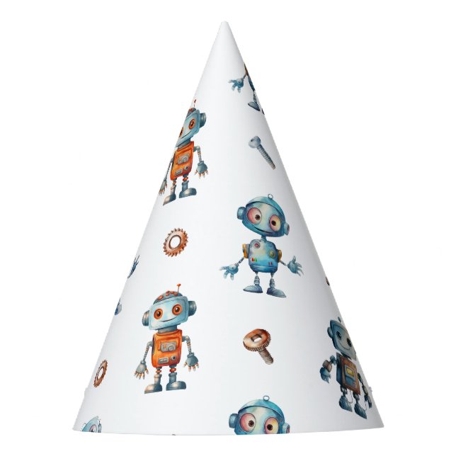 Chapeaux De Fêtes Aquarelle Robot Anniversaire de enfant blanc (Devant)