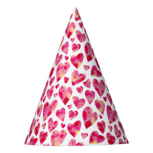 Chapeaux De Fêtes Aquarelle rose motif de coeur d'amour