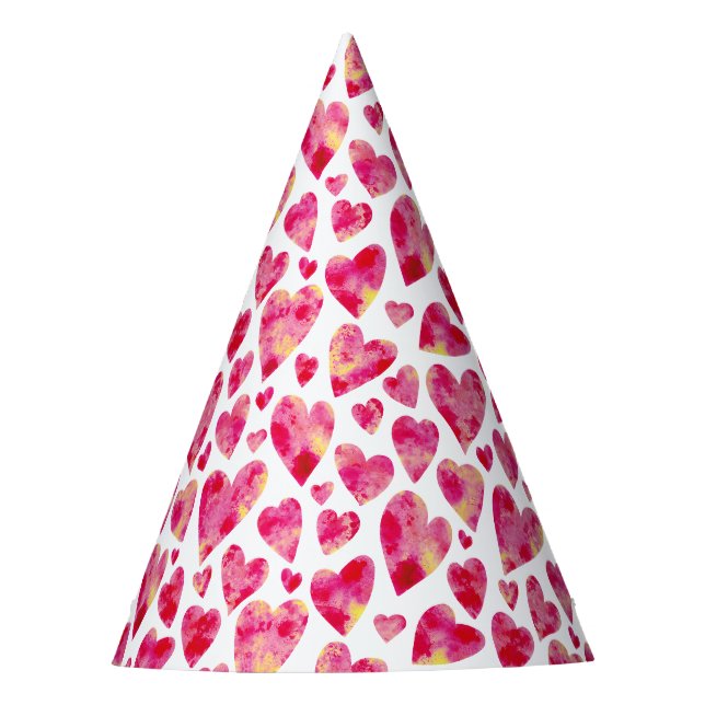 Chapeaux De Fêtes Aquarelle rose motif de coeur d'amour (Devant)