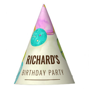 Chapeaux De Fêtes Aquarelle Thème Pickleball Sports Anniversaire
