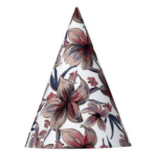 Chapeaux De Fêtes Aquarelles Crimson Floral sur blanc