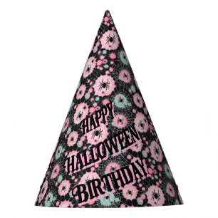 Chapeaux De Fêtes Araignées Et Webs En Blues Rose Et Pâles Sur Noir