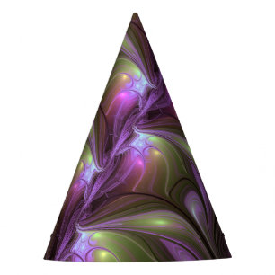 Chapeaux De Fêtes Art fractal abstrait violet pourpre kaki coloré