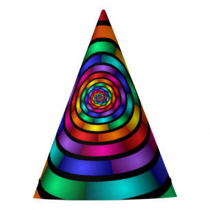 Chapeaux De Fêtes Art fractal coloré moderne et rond psychédélique