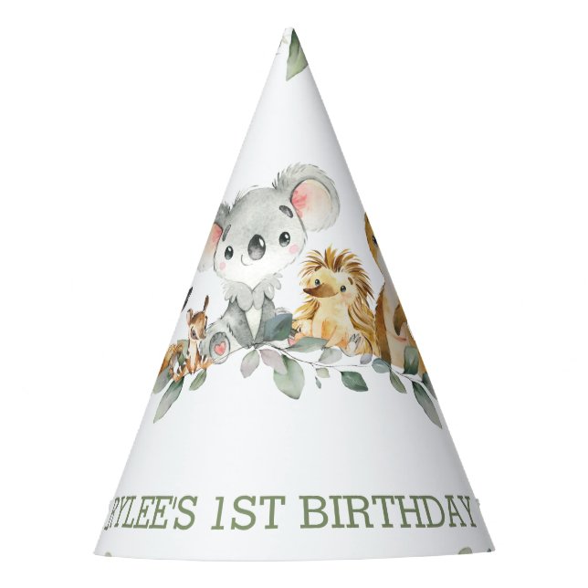 Chapeaux De Fêtes Australian Animal Green 1er anniversaire garçon fi (Devant)