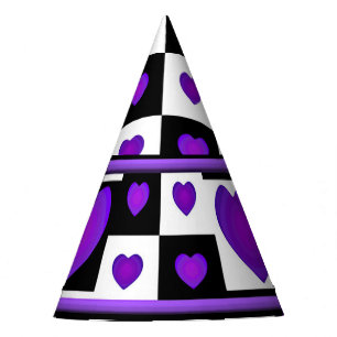Chapeaux De Fêtes B&W Purple Hearts Beating