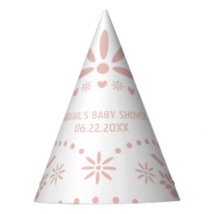 Chapeaux De Fêtes baby shower picado rose or rose et blanc papillon