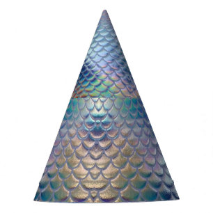 Chapeaux De Fêtes Balances de poissons de sirène bleu vert Holograph