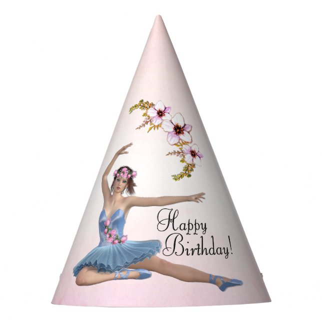 Chapeaux De Fêtes Ballerina en bleu Joyeux anniversaire sur rose (Devant)