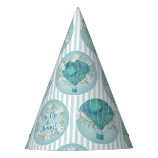 Chapeaux De Fêtes Ballon Turquoise à air chaud - Aqua White Stripes