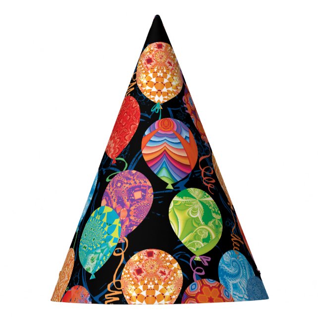 Chapeaux De Fêtes Ballons d'anniversaire modernes sur noir (Devant)