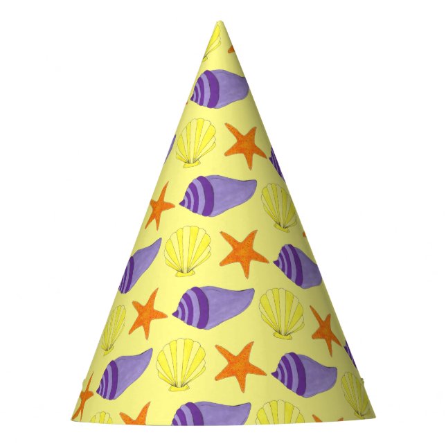 Chapeaux De Fêtes Beach Party Coques de mer Coquillages Jaune violet (Devant)
