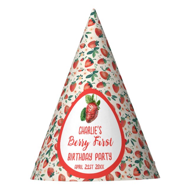 Chapeaux De Fêtes Berry First Strawberry Girl 1er anniversaire fête (Devant)
