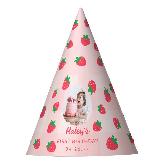 Chapeaux De Fêtes Berry rose fraise Premier bébé Photo Anniversaire (Devant)