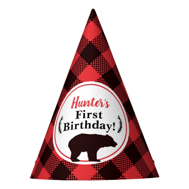 Chapeaux De Fêtes Bison Plaid Ours Noir Rouge Anniversaire (Devant)