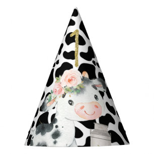 Chapeaux De Fêtes Black Cow Imprimer Premier Casquette de fête d'an