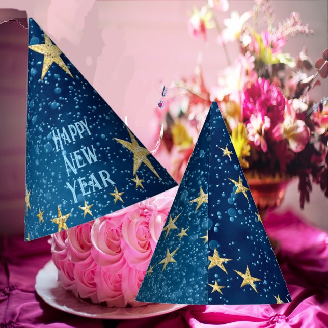 Chapeaux De Fêtes Bleu étincelant Nouvel An Parties scintillant Étoi (Blue Sparkling New Year Glitter Stars Floral Party Party Hat)