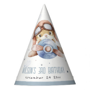 Chapeaux De Fêtes Bleu mignon Voler au-dessus de Teddy Animal Plane