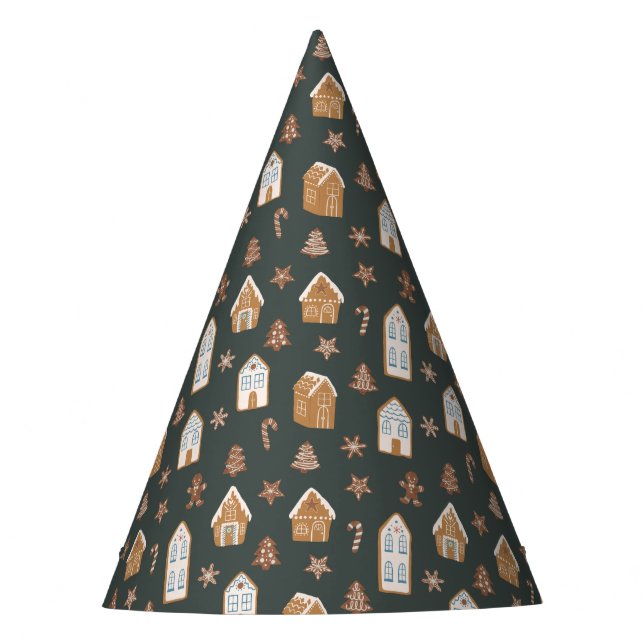 Chapeaux De Fêtes Blue Gingerbread House Pattern Birthday (Devant)