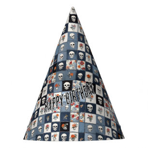 Chapeaux De Fêtes Blue Jean Denim Patchwork Skuls Et Florals