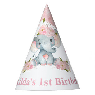 Chapeaux De Fêtes Blush rose floral mignonne bébé Eléphant 1er an